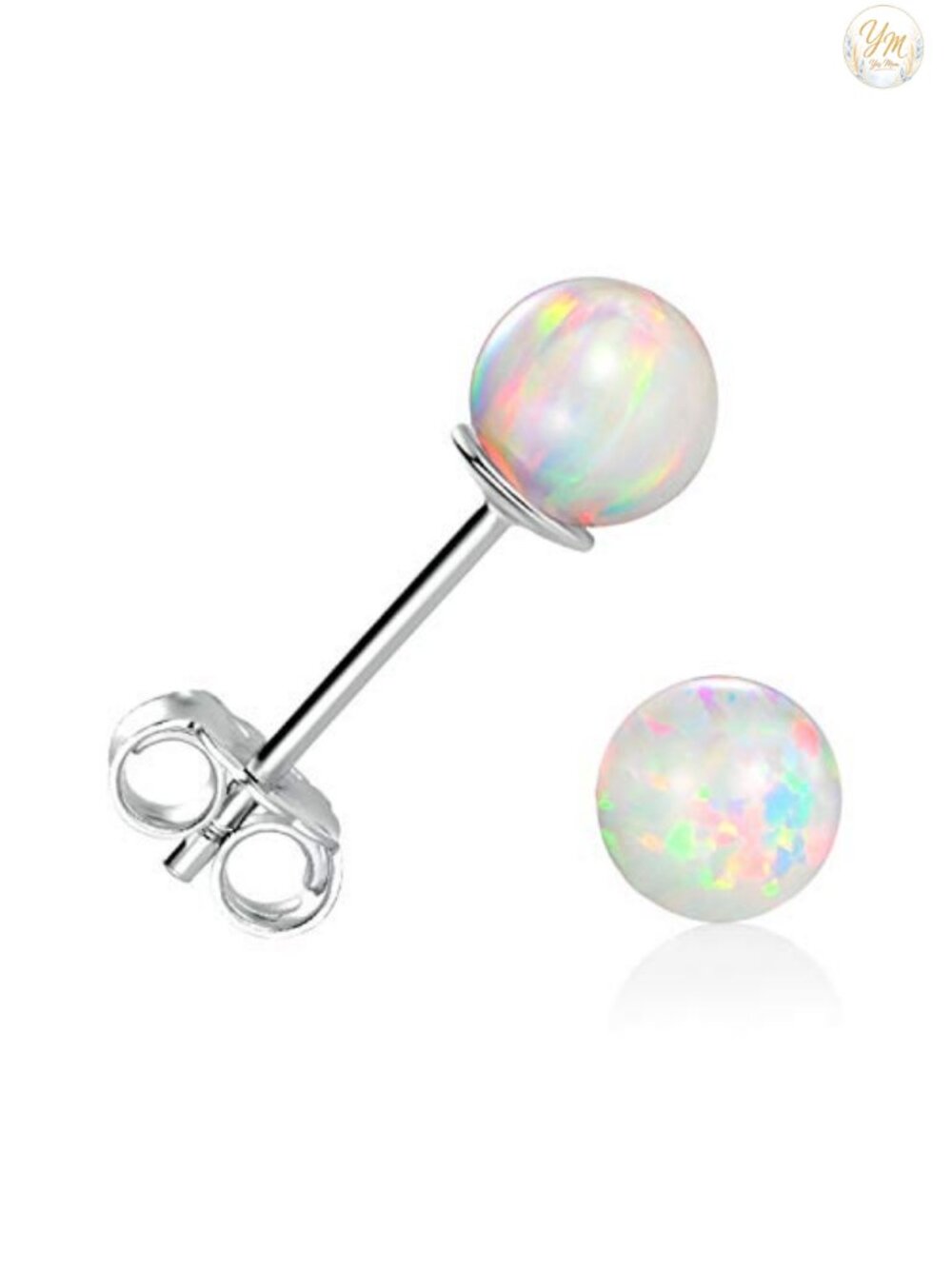 Rose Gold Plated Opal Stud Earrings 6mm Round Hypoallergenic